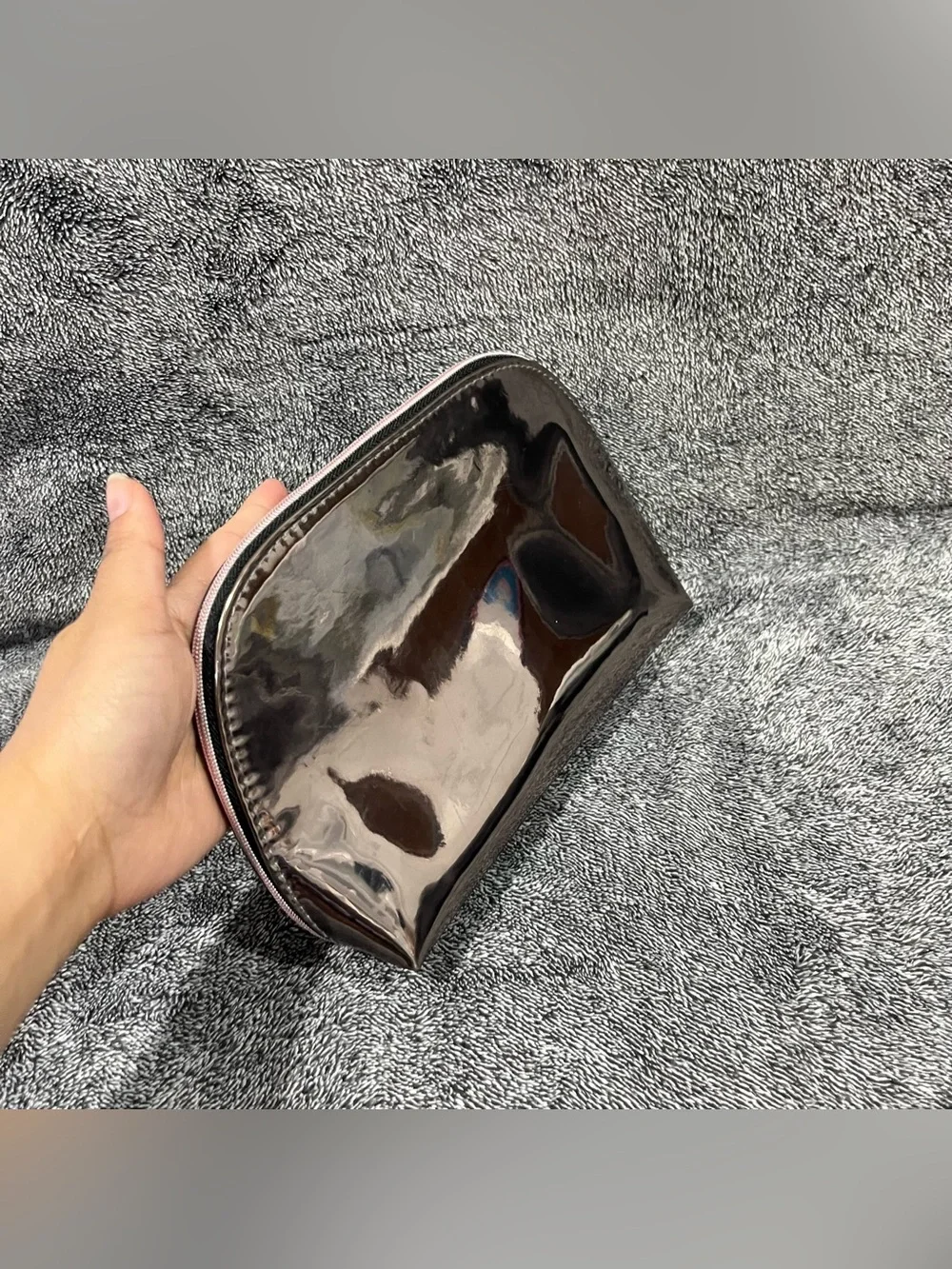Yves Saint Laurent (YSL) metallic gunmetal cosmetic pouch